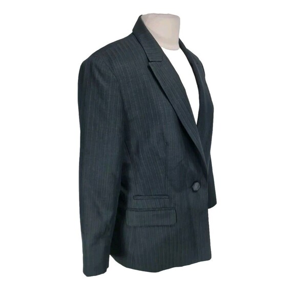 Le Suit Women Career Pantsuit Size 14 Pinstriped Charcoal One Button Blazer 197P - Picture 3 of 10